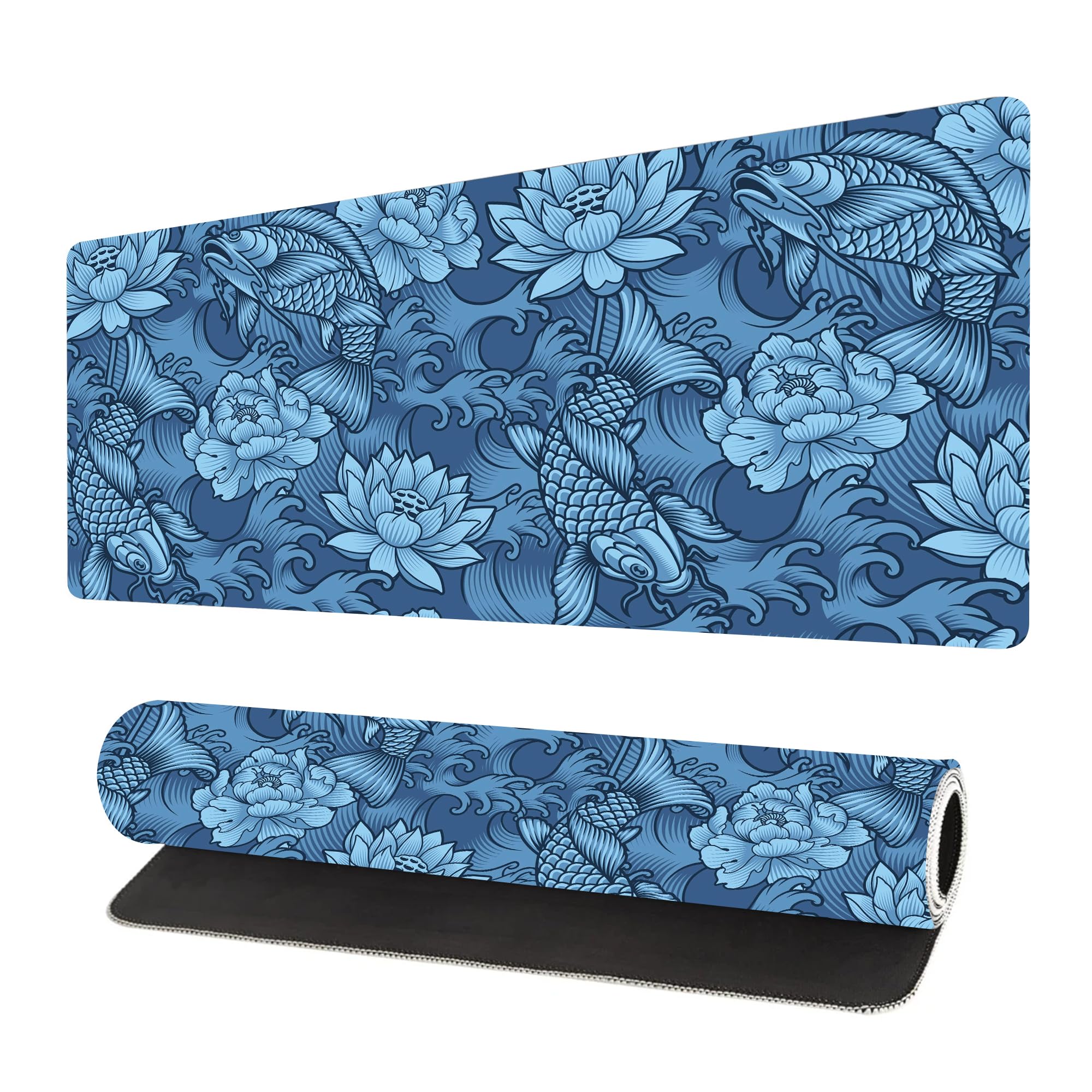 MYSORI Mouse Pad Large Gaming Desk Mat Extended Mousepad with Personalized Design Keyboard Pad for Laptop, Computer and PC (Blue Koi)