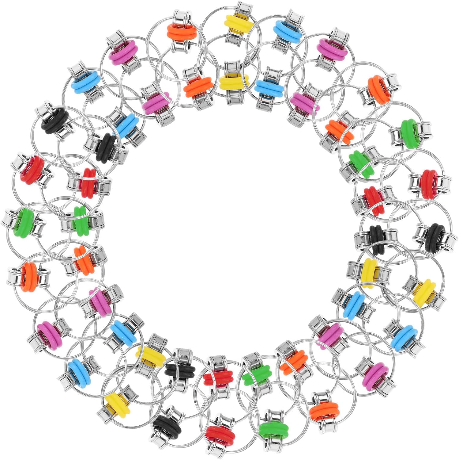 Bike Chain Fidget Keyring, 21 Piece Metal Stress Toy for Travel