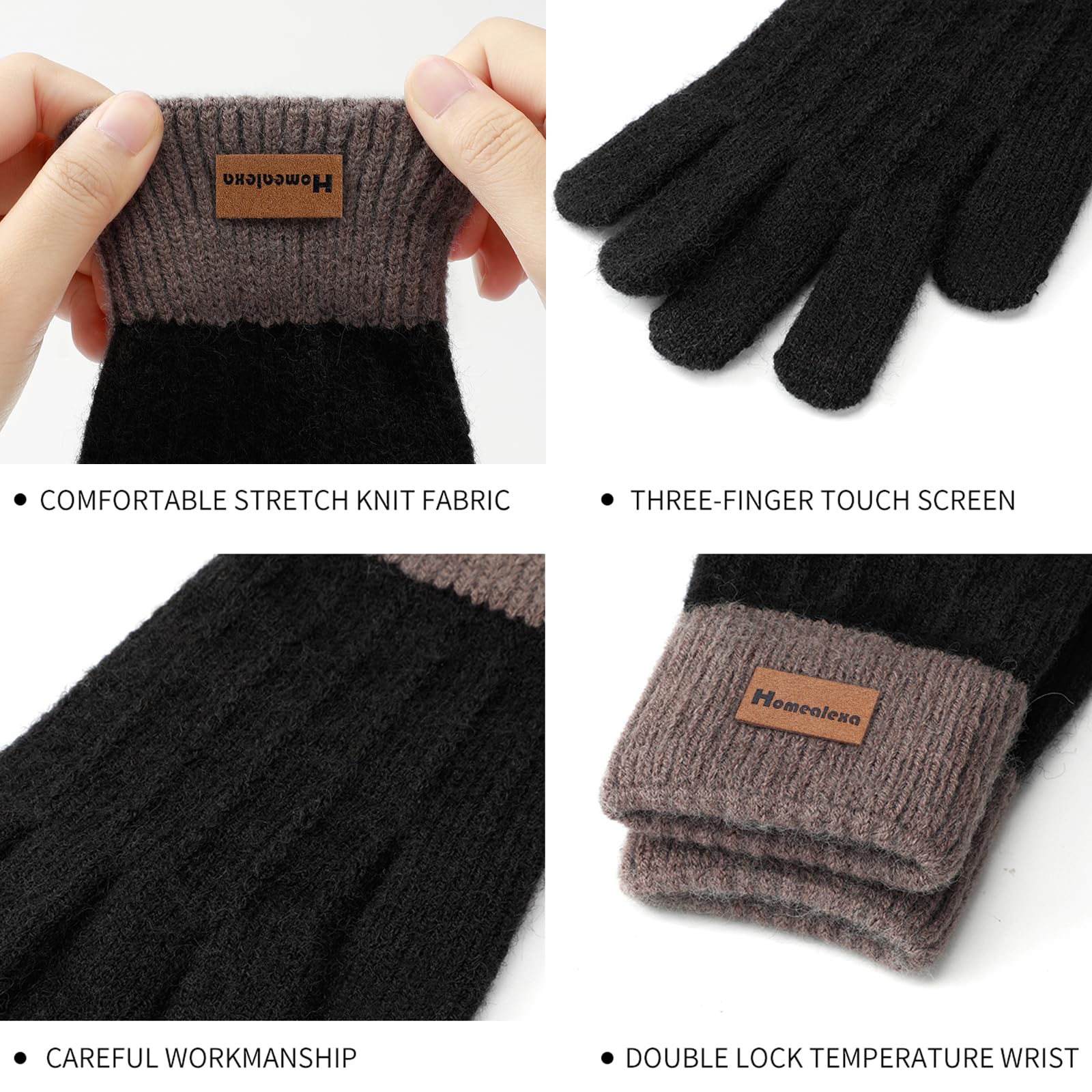 Homealexa Guanti Invernali in Lana per Donna Uomo, Unisex Guanti Termici a Maglia Antivento AntiscivoLo per Ciclismo Sci Attività all'Aperto Lavoro Viaggio