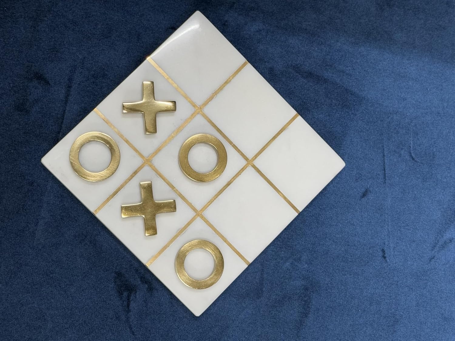 Marble Tic Tac Toe Game, 8x8 Premium Handcrafted Natural Marble Board Game, Modern Coffee Table and Home Decor, Perfect for Living Room, Unique Gift, Decorative Board Game Set, White and Gold XO