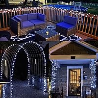 Vista 5 de YEGUO Paquete de 4 luces solares blancas, cada 33 pies 100 luces LED de Navidad impermeables para exteriores, 8 modos de alambre plateado