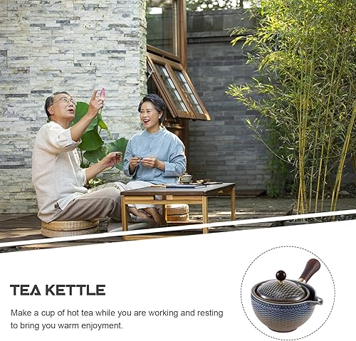 Miniatura 7 de Hemoton Tetera de cerámica con infusor Tetera de gongfu con rotación de 360 grados, tetera vintage con mango lateral, dispensador de té, tetera de