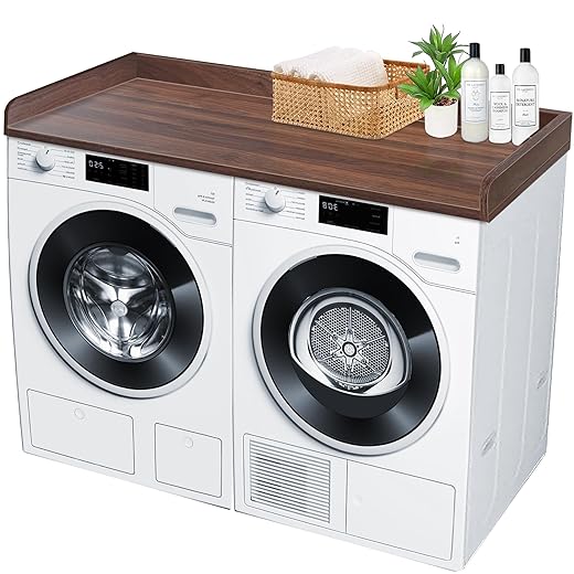 ROYXEN Washer Dryer Countertop, Laundry Countertop Solid Wood, Countertop for All Front-Loaded Washing Machine and Dryer, Extra Room for Laundry Room, Walnut Color