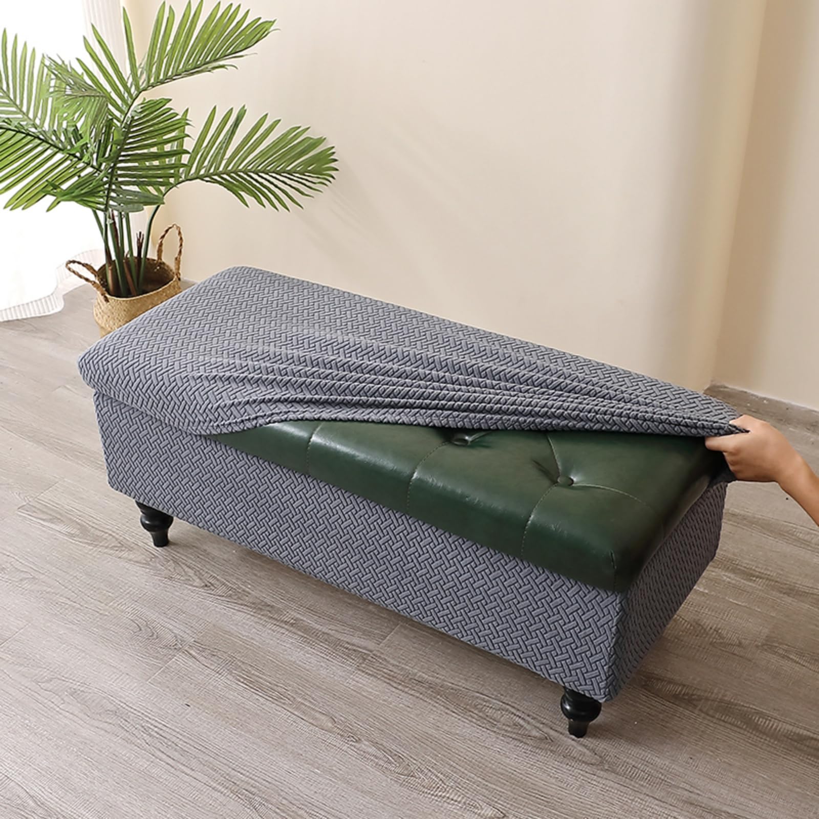 Fodera For Ottomano Elasticizzata Rettangolare Morbida Elastica Copri Panca Portaoggetti Pieghevole Poggiapiedi Lavabile Protezione For Mobili For Sgabello Rimovibile Fodere Pouf(Dark Gray,80-110cm)
