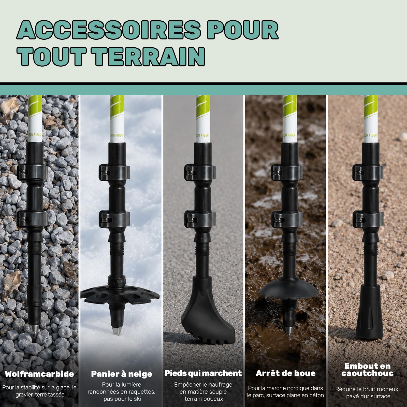 Bâtons de randonnée en Fibre de Carbone, Lot de 2, bâtons de Marche légers, réglables 64-135 cm, Pliables, bâtons de Nordic Walking pour Hommes et Femmes, adaptés au Camping et à la randonnée