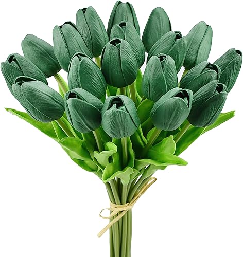 Miniatura 42 de Mandy's - 20 flores blancas artificiales de seda de tulipán artificial de 13.5 pulgadas para Año Nuevo, primavera, Día de la Madre, Pascua, Día