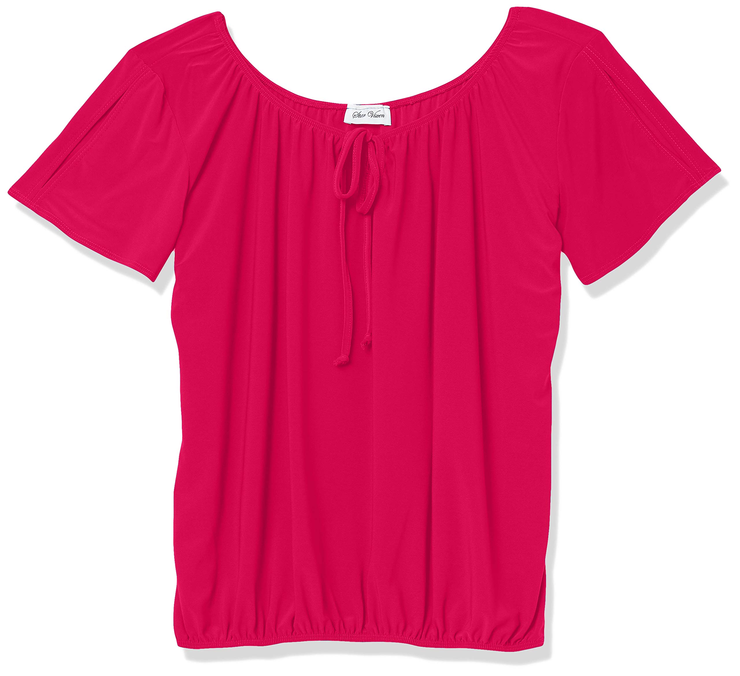 Star Vixen womensShort Slit Sleeve Keyhole-tie Peasant Top Short Sleeves Blouse - Pink - Medium