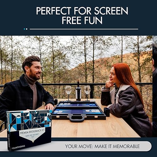 Miniatura 6 de Juego de backgammon prémium de 19 pulgadas para adultos, cuero negro - azul. Juego de damas y dados prémium de 1.6 pulgadas, juego de backgammon de