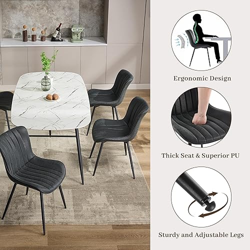 Miniatura 3 de GarveeHome Juego de 2 sillas de comedor tapizadas, sillas de cocina de cuero con patas de metal, sillas de comedor modernas de mediados de siglo con