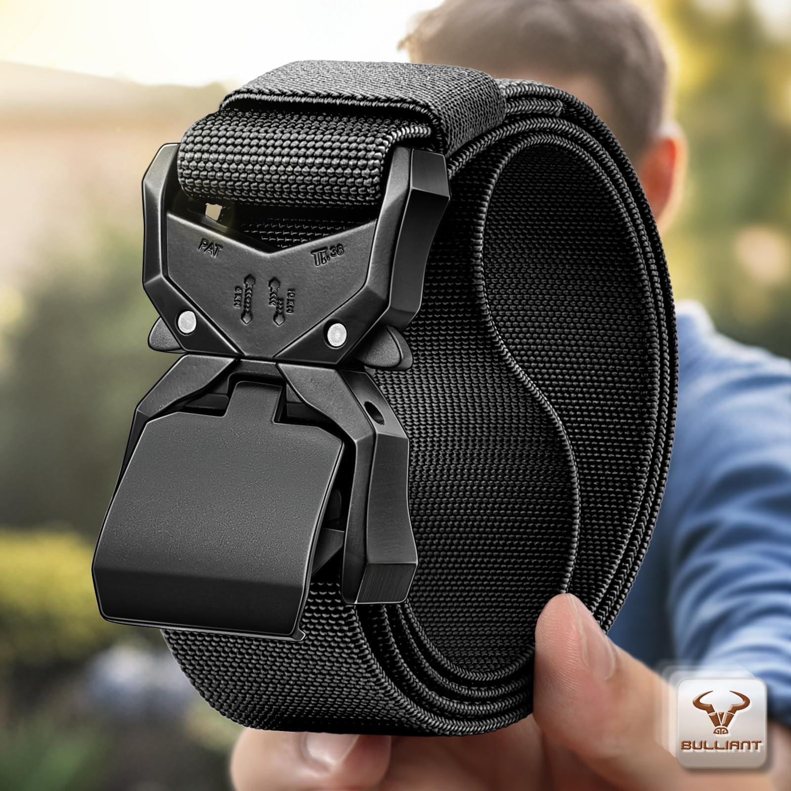 BULLIANT Men's Tactical Belt Military Rigger Elastic Nylon Belt fo Gift Men Work Heavy Duty 1.5