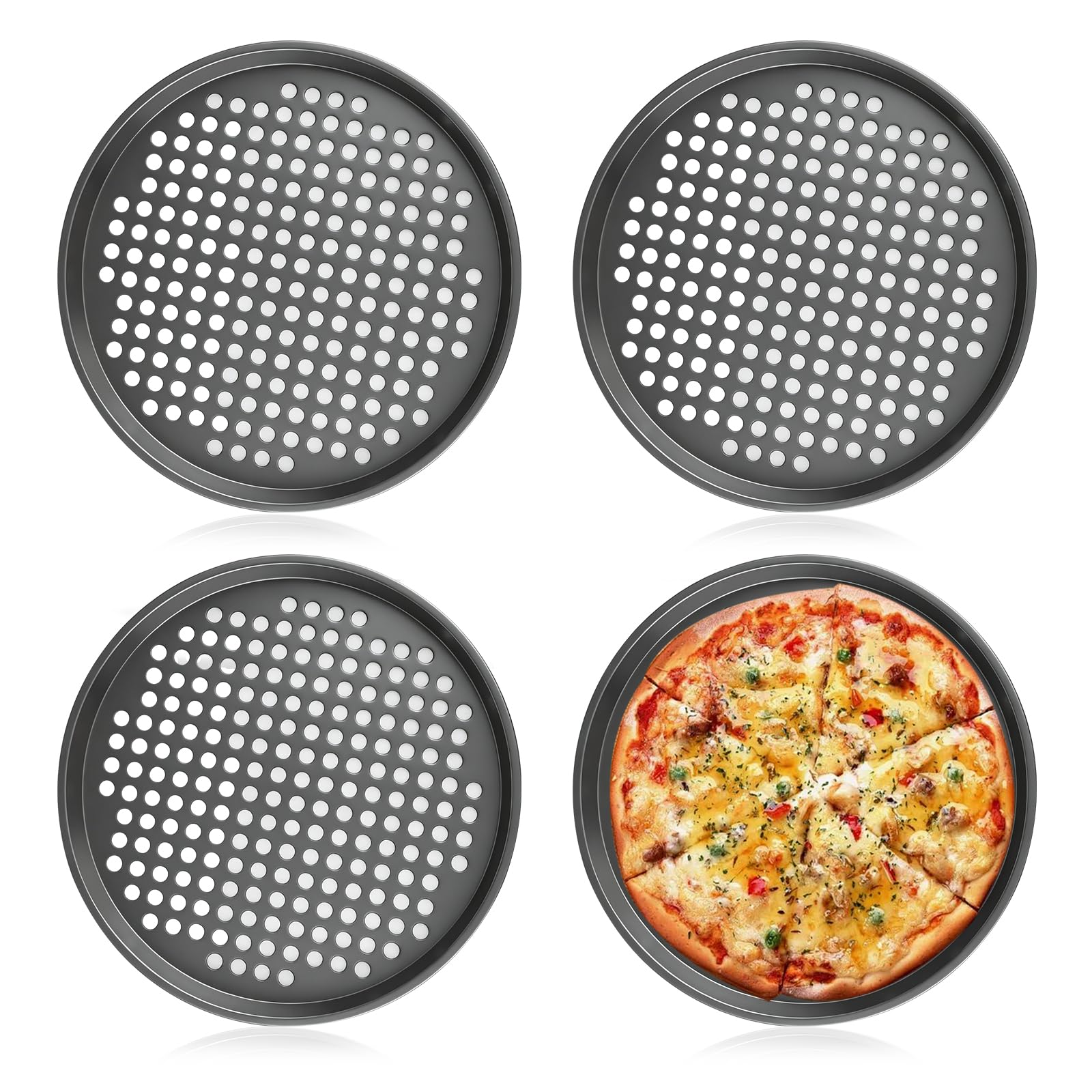 Lot de 4 plaques à pizza rondes perforées - Diamètre : 29 cm - Résistantes à la chaleur - Pour four à pizza et four jusqu'à 230 °C