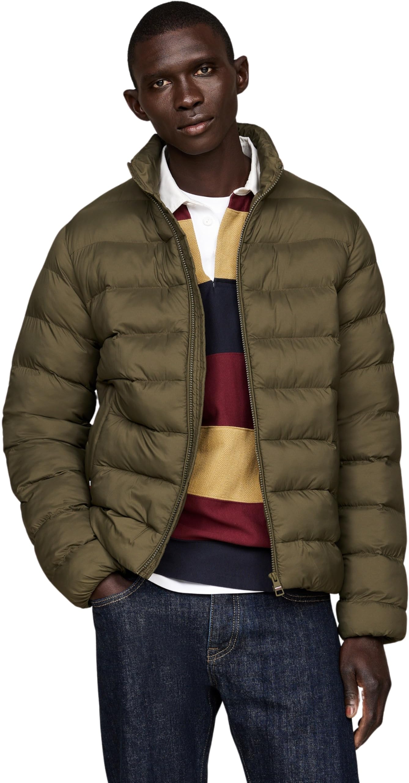 Tommy Hilfiger Men’s Mid Weight Stand Collar Quilted Jacket without Hood, Multicolor (Army Green), M