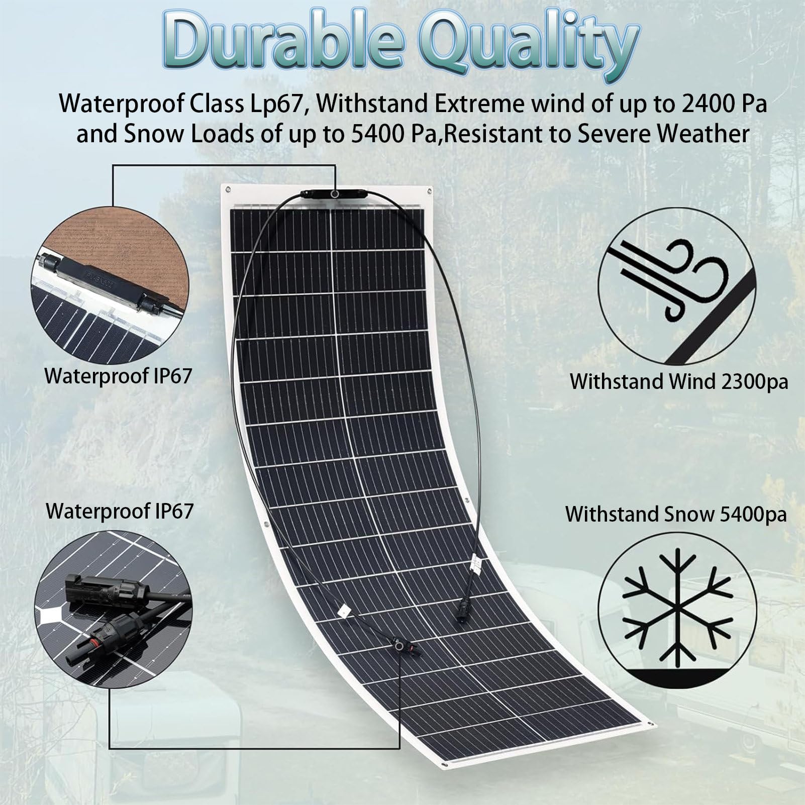 Pannello Solare, Pannello Solare Flessibile Kit, 400w, con 20a Regolatore Solare, Impermeabile IP68, per Camper,Roulotte,Barca E Batteria di Ricarica. 4×200w