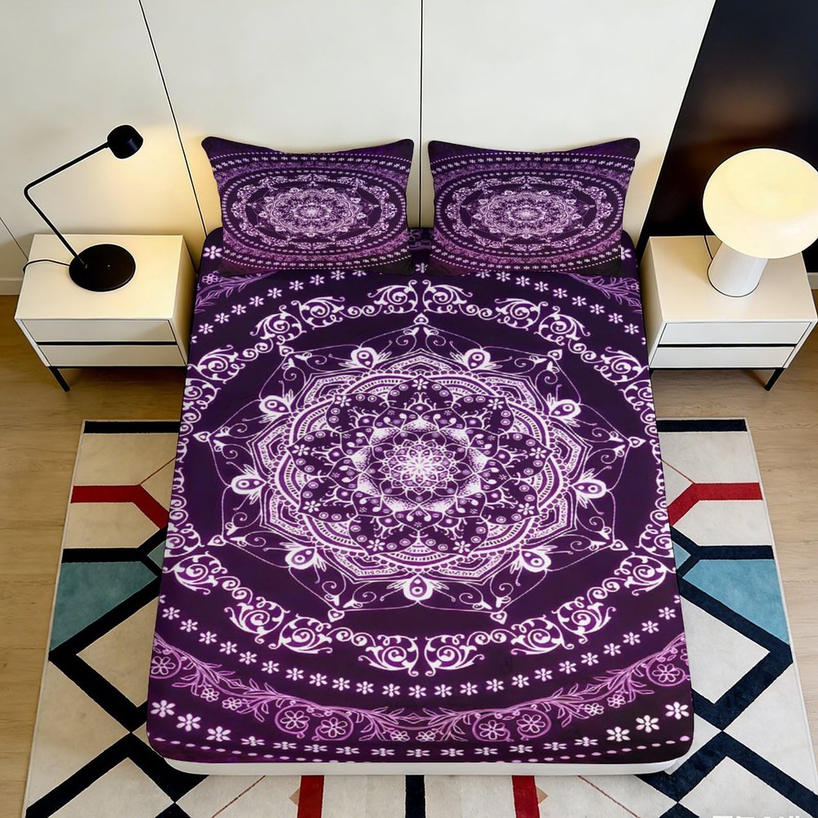 3D Printed Mandala Fitted Sheet Microfiber Deep Pocket Bedroom Bedding Mandala Mattress Fitted Cover Non-Slip Washable Full Wrap 140x200x25cm