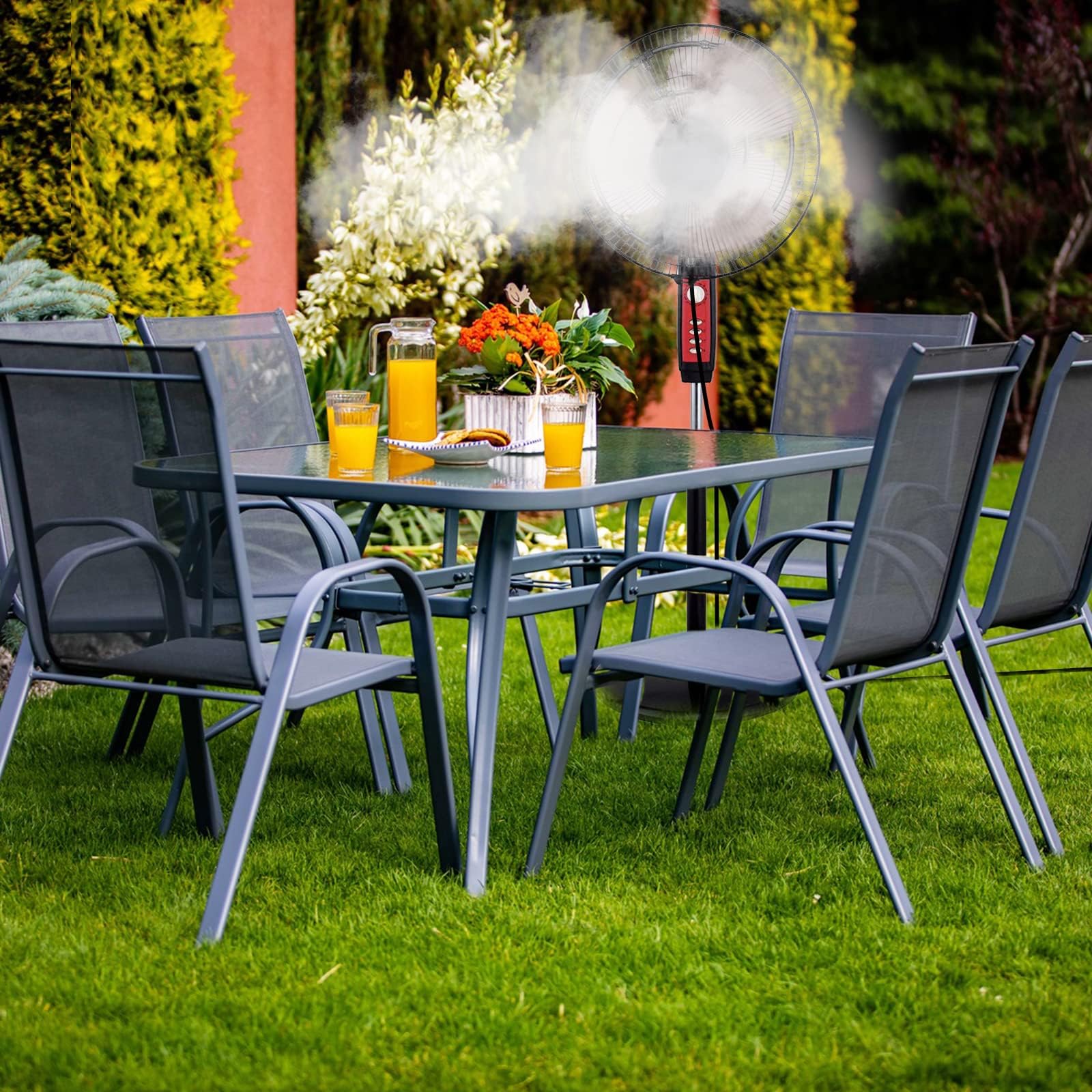 Kit de Brumisation pour Ventilateur Extérieur, Brumisateur Terrasse Exterieur, Système de Refroidissement par Brumisation pour Terrasse, Patio, Cour et Balcon (Runde-2)