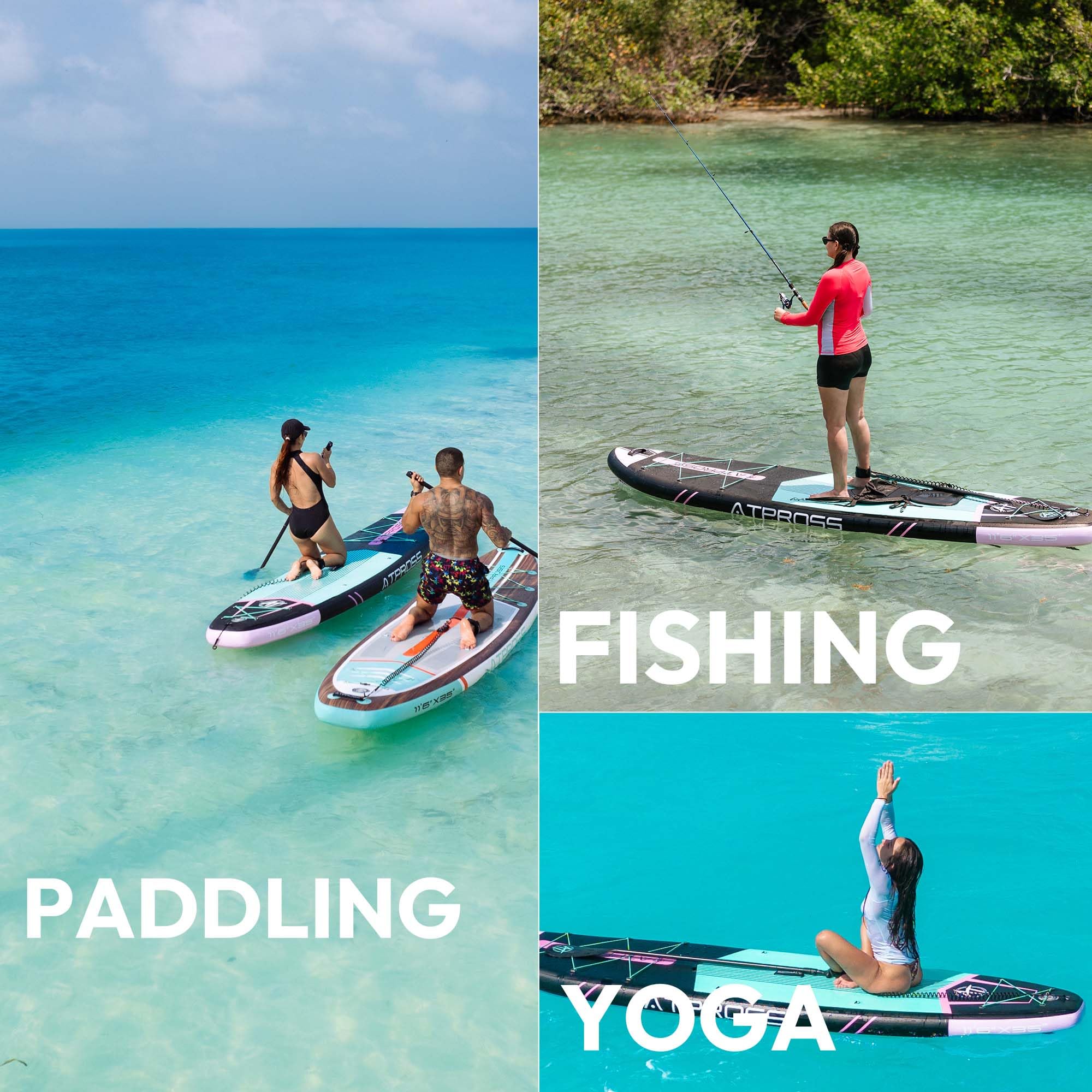 11'6"x35"Inflatable Paddle Board, (SUP) für Erwachsene mit 450 lbs Tragfähigkeit extra breiter Rutschfester und Stabiler Plattform,Kajak Sitz Premium Accessoires Rucksack,geeignet für Yoga