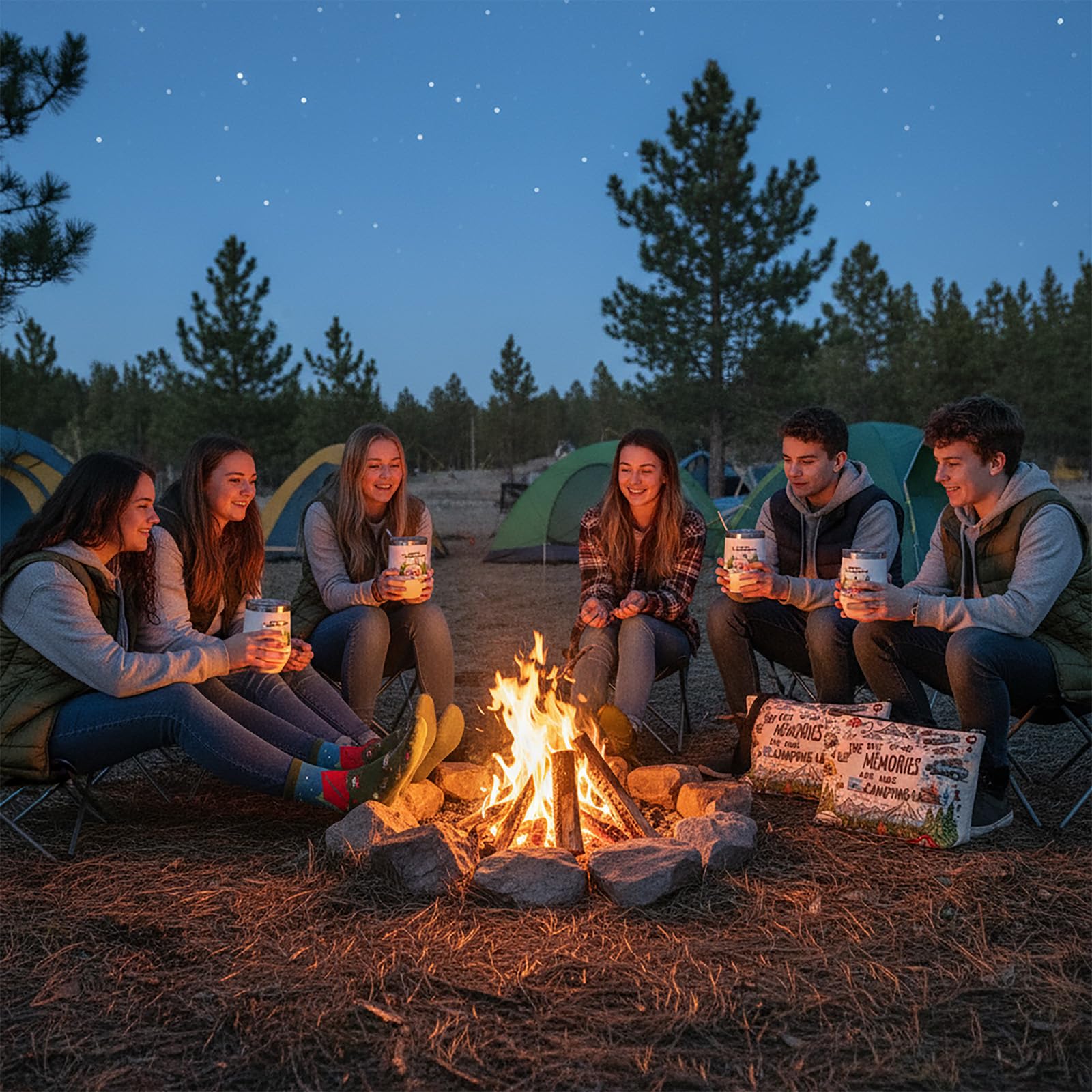 Patelai 4 Stück Camping-Geschenke für Damen und Herren – inklusive Trinkgläser, Überwurfdecke, Socken, Kulturbeutel für fröhliche Camper-Dekoration, Outdoor, Picknicks, Wandern, Wohnmobil-Ausflüge
