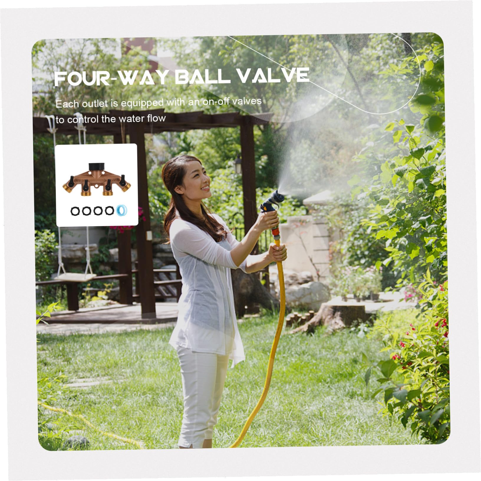Divisor de Grifo de Latón de 4 Vías Válvulas de Encendido y Apagado, Conector Portátil para Manguera de Jardín, Adecuado para Riego Diario y Uso en Jardín
