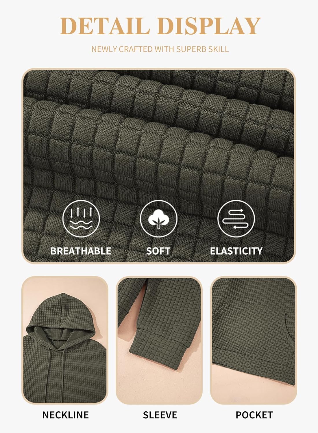 Eytino Womens Plus Size Hoodies Tops Casual Long Sleeve Drawstring Waffle Pullover Sweatshirt with Pocket (1X-5X) - Image 4