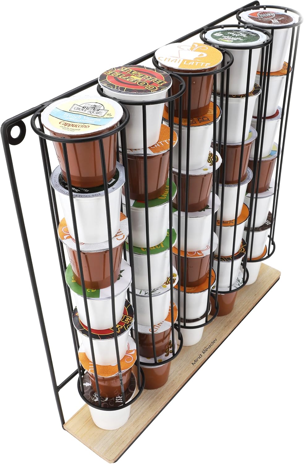 Mind Reader Woodland Collection, Single Serve Coffee Pod Dispenser, 35 Pod Capacity, Countertop Organizer, Wall Mountable, Wood and Metal, 12.4"L x 2.56"W x 12.6"H, Brown