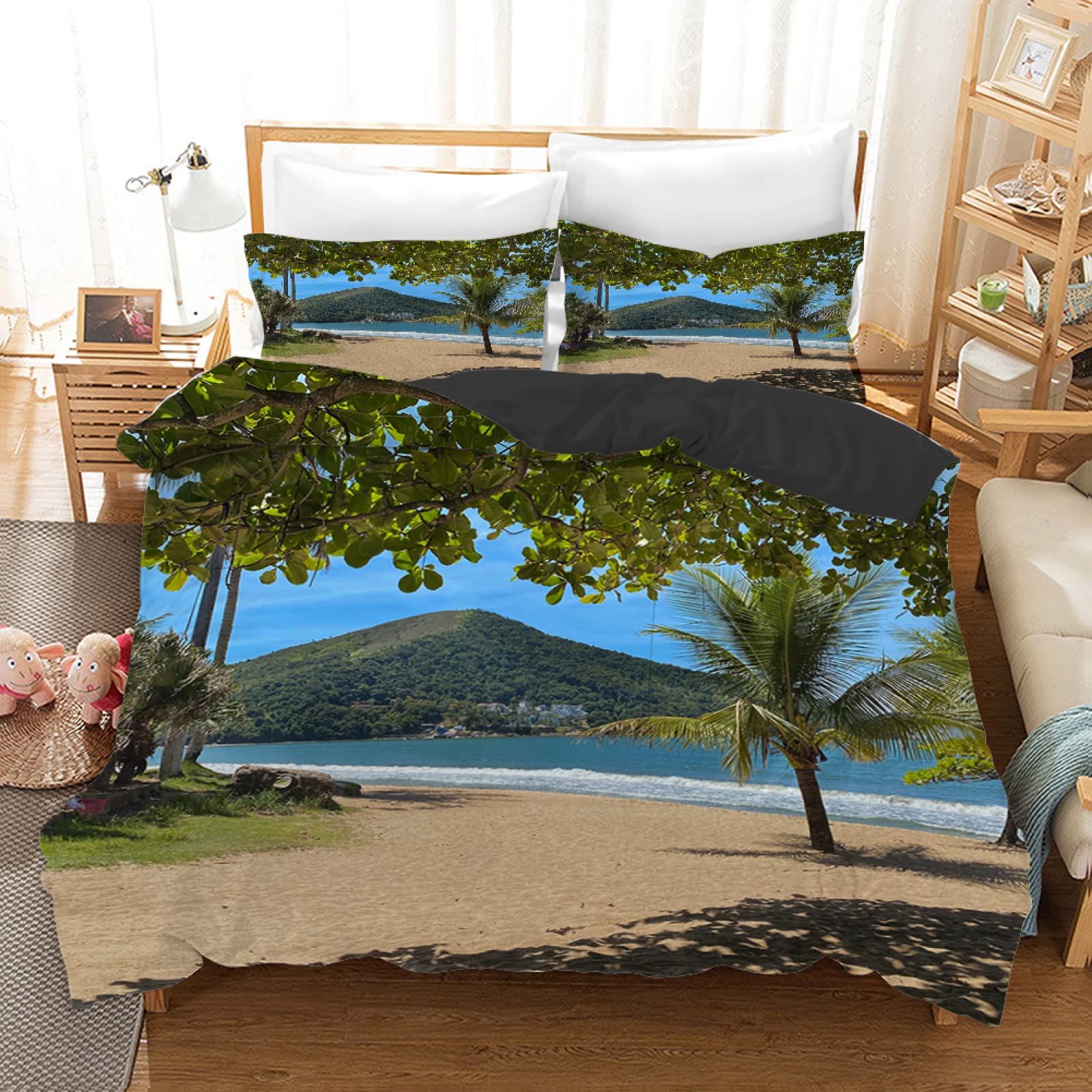 Housse de couette 90x190 montagne verte pour une chambre d'enfant douce et nature