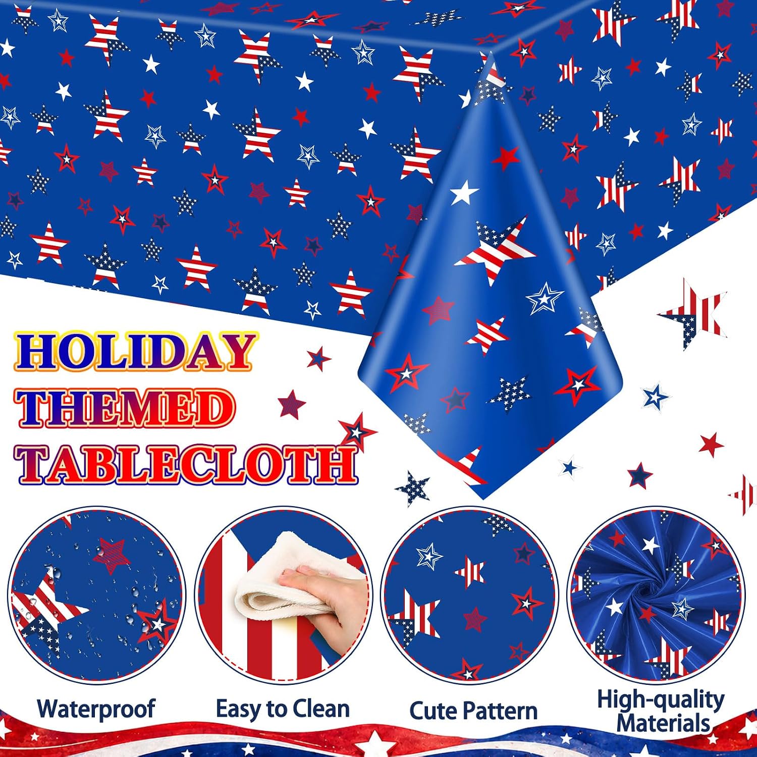Hahafelt 3 Pack 4th of July Tablecloths 54"x108" Patriotic Plastic Table Covers Disposable Rectangular Waterproof Red White and Blue Stars Striped Decor for Memorial Independence Day Party Supplies