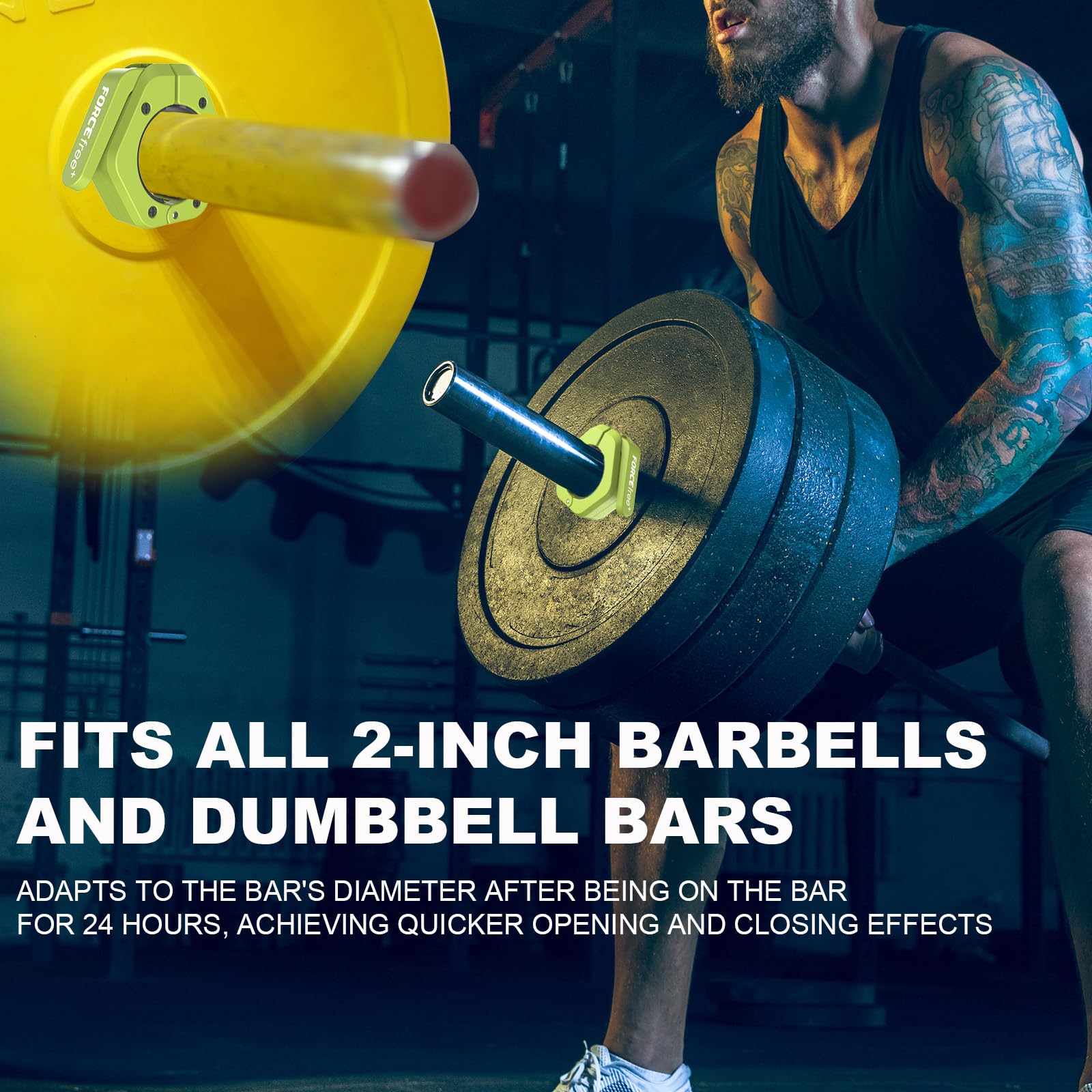 Forcefree+ Barbell Clips (Pair), Magnetic Barbell Clamps, Quick Release Olympic Barbell Clamps with Anti Slip TPR Grip, Barbell Collars for Secure Weightlifting & Powerlifting (MAG-Green)