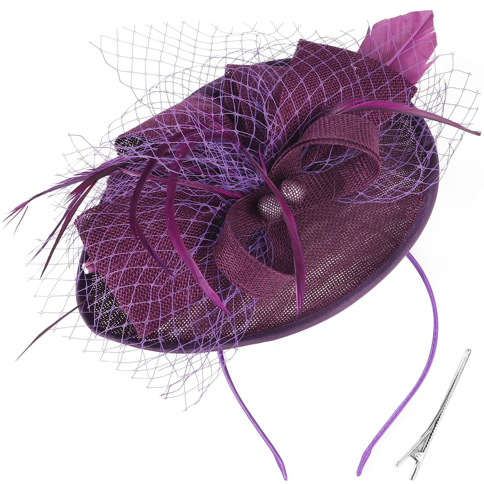 Dreshow Girls 1 Pc Single Arrow Fascinators Hat: Purple Flower With Single Arrow Feather Fascinators Hat Headband And A Forked Clip Bridal Headwear Derby Fascinator Pillbox Hat Headdress For & Women