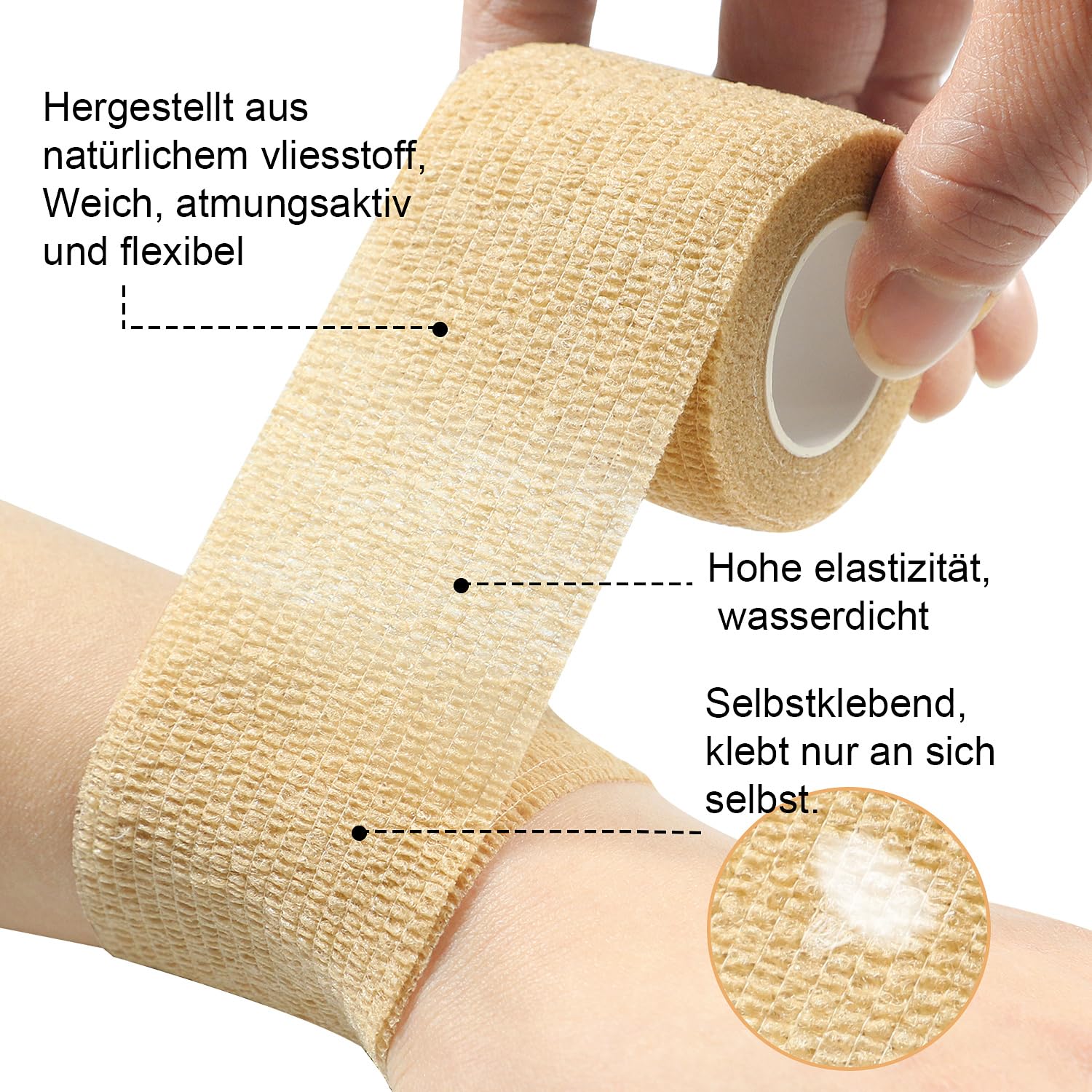 Samoprzylepny opatrunek, 8 rolek 5 cm x 4,5 m, materiał opatrunkowy, rolka elastyczna bandaż mocujący, bandaż samoprzylepny, do uprawiania sportu i pierwszej pomocy, dla psa, konia, (czarny)