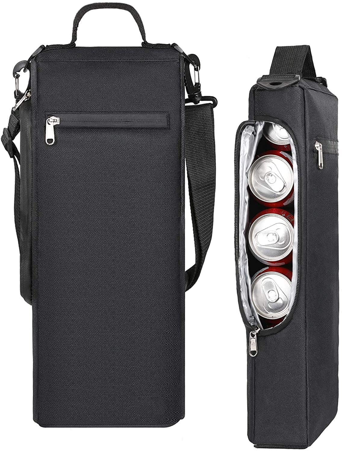Golf Cooler Bag - Insulated Beer Cooler Holds 6 Pack Cans or 2 Bottles Wine, Black, 17.3'' H x 6.7'' L x 3.1'' W