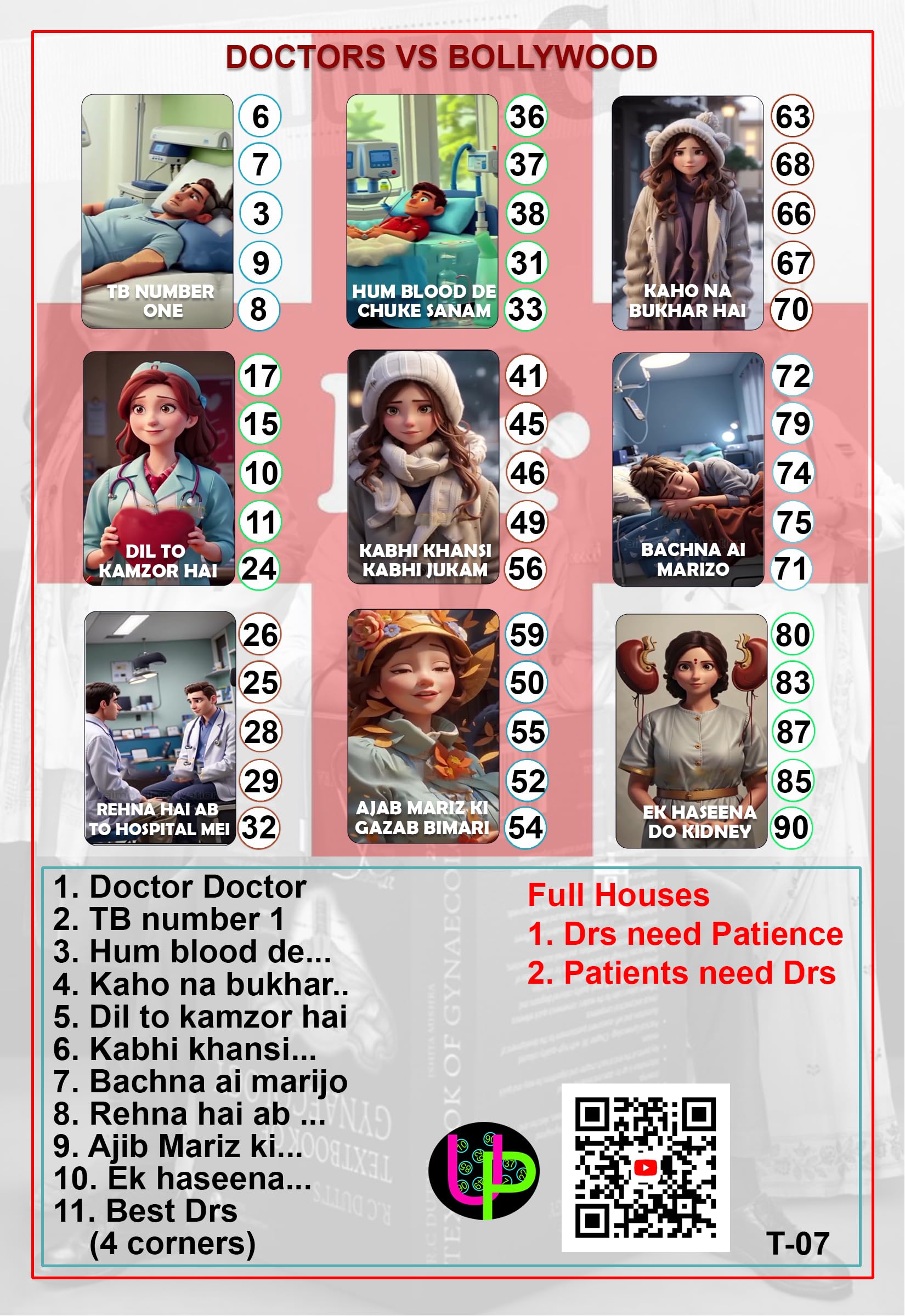 UltPult Tambola Doctors vs Bollywood - Funny Tambola Tickets | Entertaining Bingo Housie Game Set | Fun & Engaging Cards for Kitty Parties and Events (Set of 15 Tickets)