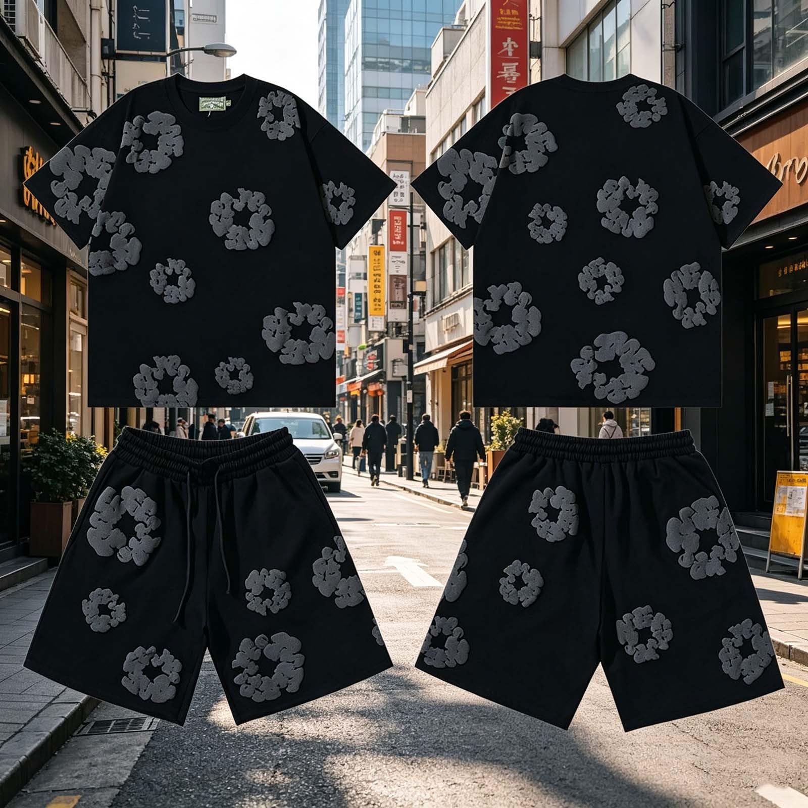 Conjunto Hombre Mujer Estampado, Hip Hop Y2K Camiseta de Manga Corta Pantalones Cortos para Unisex de Jogging de Verano Conjunto Hombre Mujer de 2 Piezas Traje Chándal