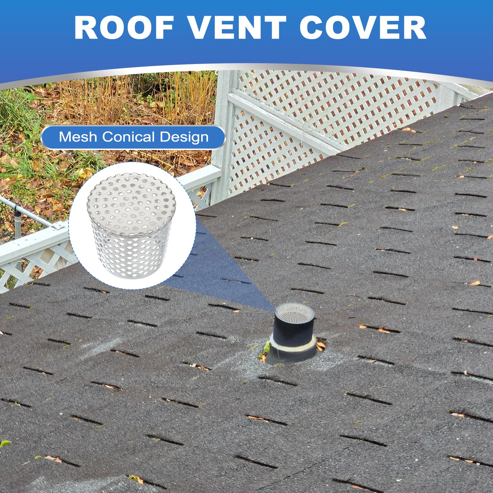 PATIKIL Gutter Guard Filter – 3.5 To 3 Inch PVC Termination Cap Mesh Screen, Stainless Steel Conical Roof Vent Cover For Downspouts