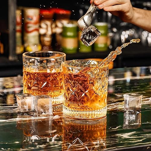 Miniatura 6 de Juego de 8 vasos de whisky de cristal, vasos antiguos de 10 onzas, ideales para bares, fiestas y hogar, regalo ideal para el día del padre (8