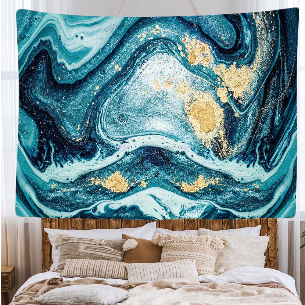 Ulticool, Marble Art Art Marble Blue Gold, Wall Rug, 200x150cm, Large Tapestry, Decoration, Dress, Fabric, Painting - Image 2