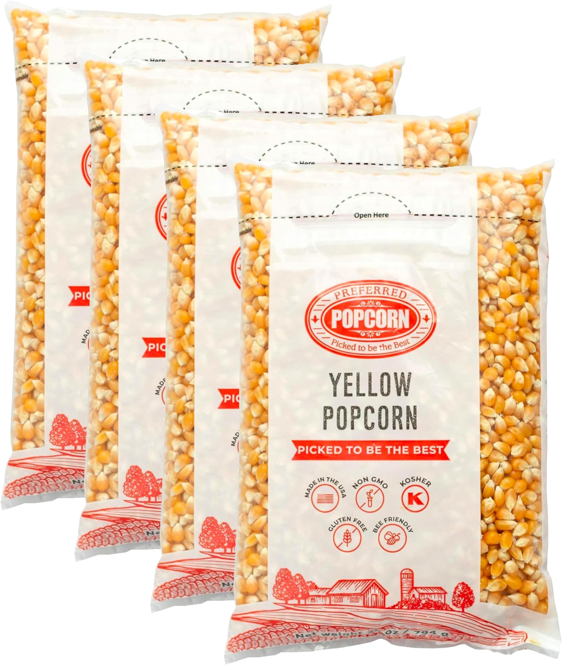 Preferred Popcorn Non-GMO Popcorn, 28 Ounce bag, Pack of 4, 30 Servings Per Bag