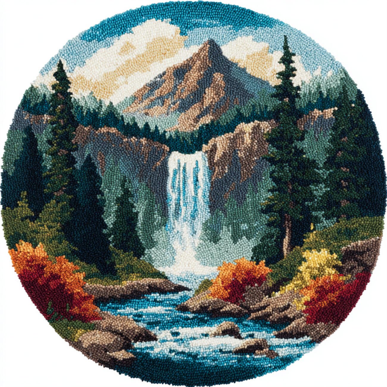 Kitquiver Rug Making Kit for Adults Mountain Forests Waterfall 50x50cm