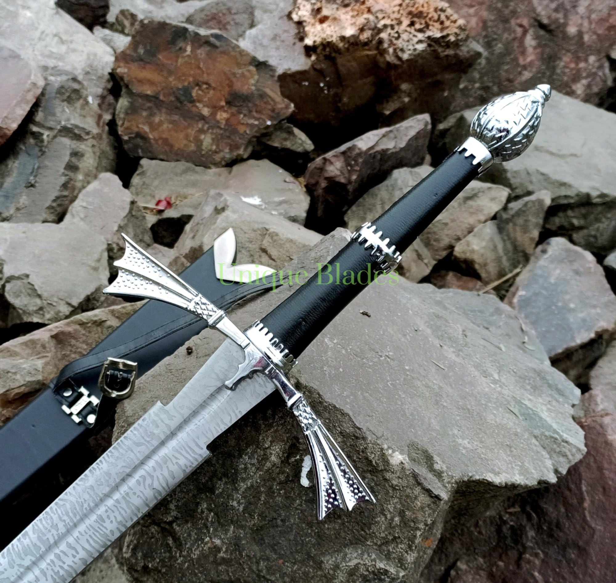 Dark Sister Schwert, Daemon Targaryen Metallschwert, Edelstahl, Silber, Schwert Replik, Wandhalterung