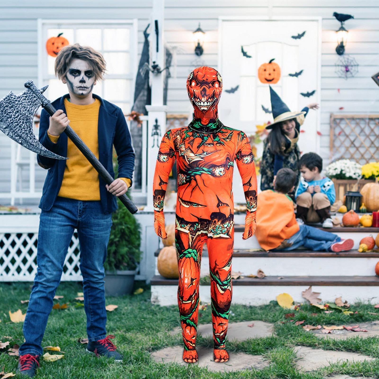 Dziecięcy kostium dyni straszny kostium dyni jednoczęściowy | Kostium na Halloween dla dzieci na karnawał, występy sceniczne, występy pokazowe, imprezy szkolne, wydarzenia teatralne