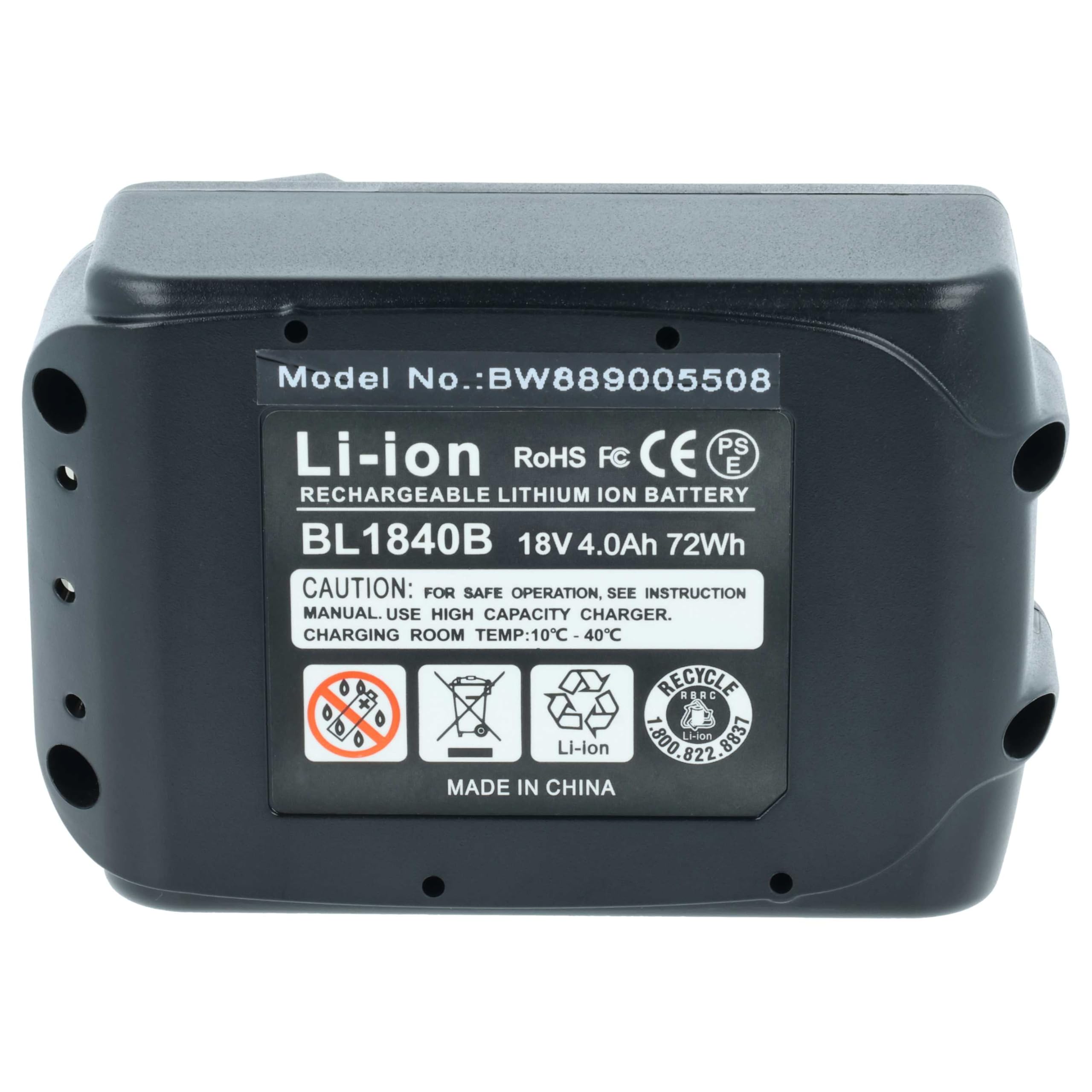 vhbw Akumulator kompatybilny z Makita 9V/3A, 3AH, 5V/3A, 12V/3A, 25A, 15V/3A, 18 V, 20 V/3 (4000 mAh, litowo-jonowy, 18 V), 1 x gniazdo USB-C