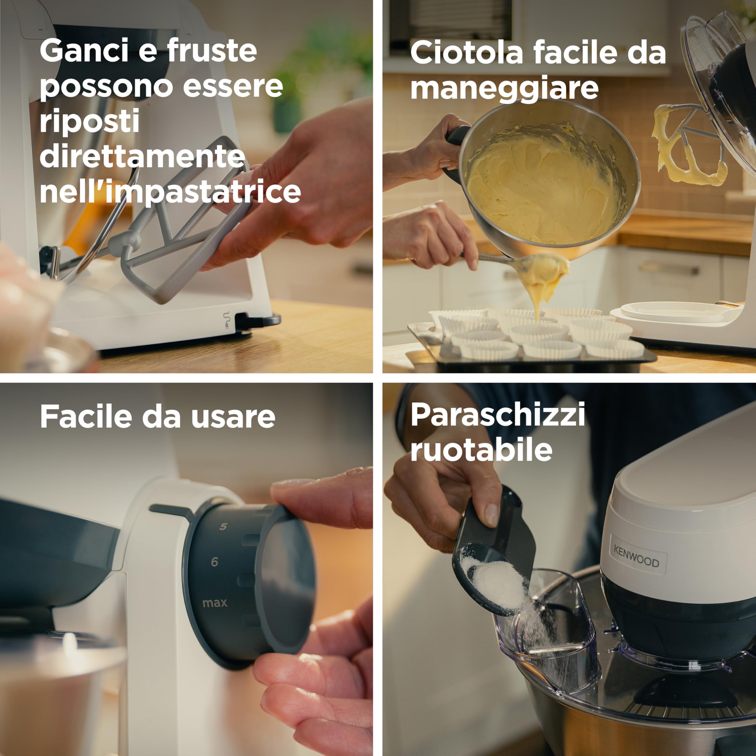 Kenwood Multi Tasker – Impastatrice Planetaria con Testa Sollevabile, Ciotola 4,3L, Capacità 1,7 kg Impasto, con accessorio Frullatore, Attacco Accessori e Paraschizzi, Bianca (KHC30.000WH)