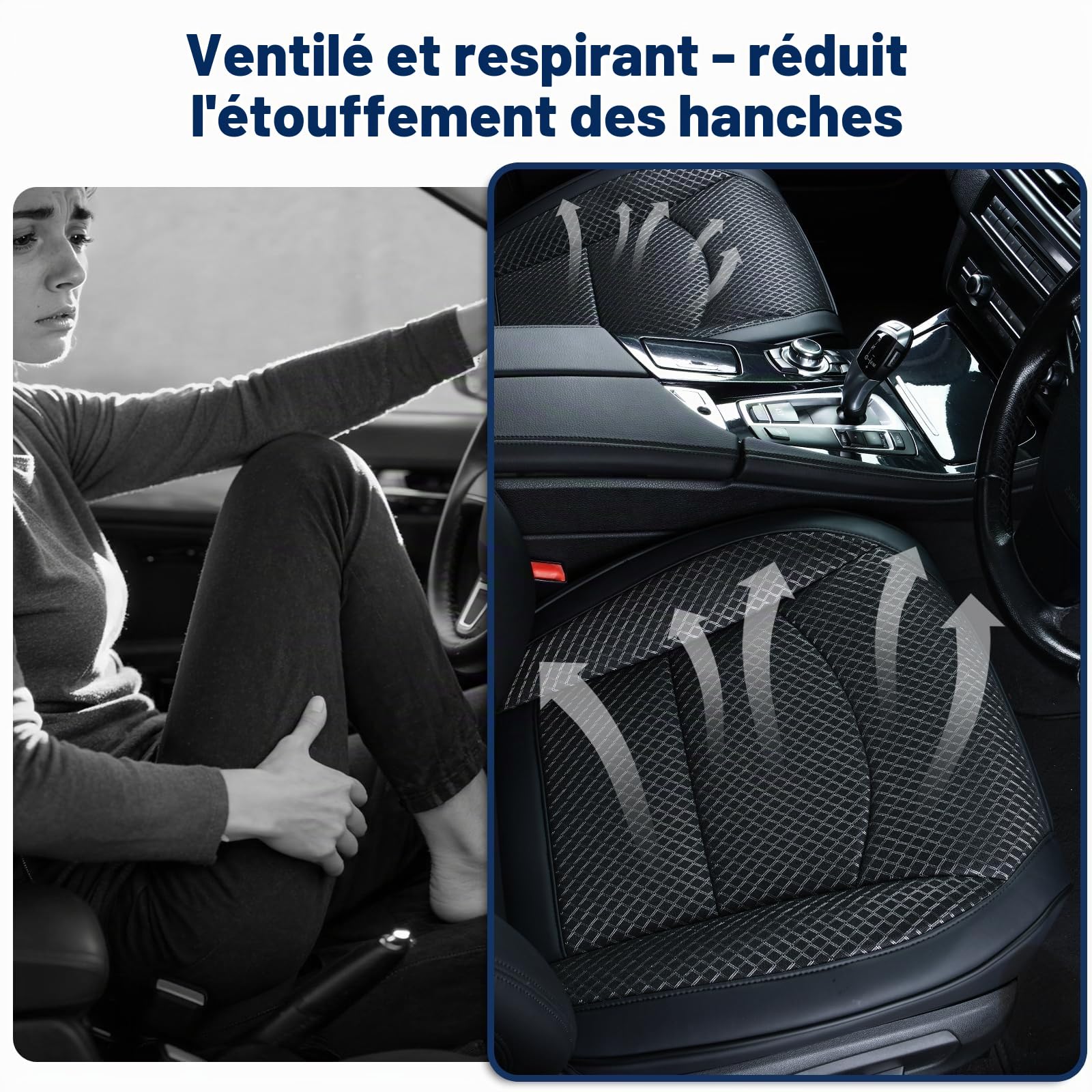 ZATOOTO Lot de 2 Housse de siège Auto Anti-Transpiration pour siège Avant – Design Patchwork – Simili-Cuir et Tissu Mesh – Antidérapante – avec Protection latérale et Poche de Rangement