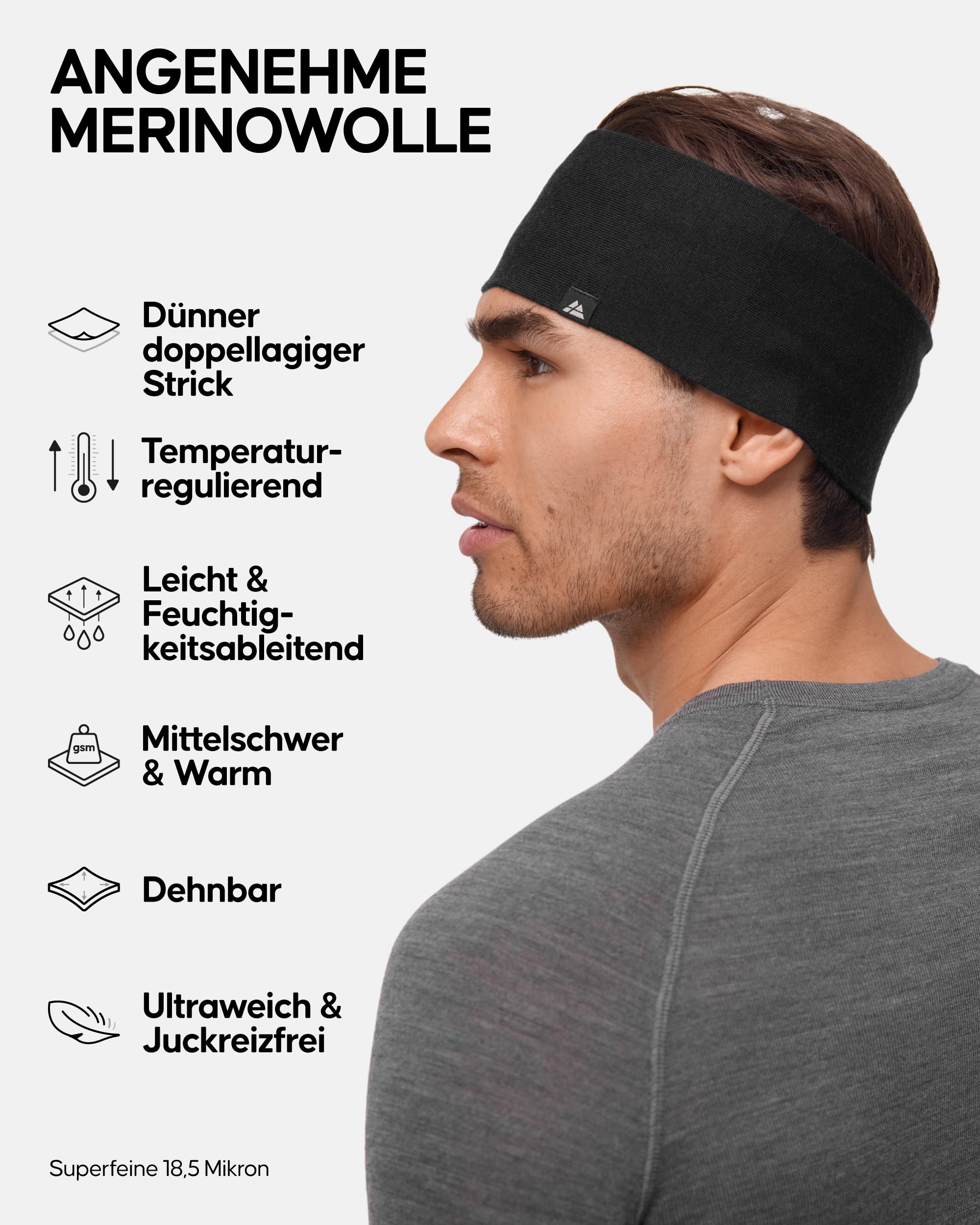 DANISH ENDURANCE Merino Stirnband, Elastisches Schweißband, 1er & 2er Pack | Merino Stirnband, Leicht & atmungsaktiv mit geruchshemmender Wirkung für Wandern, Laufen & Radfahren bei Kälte, Unisex