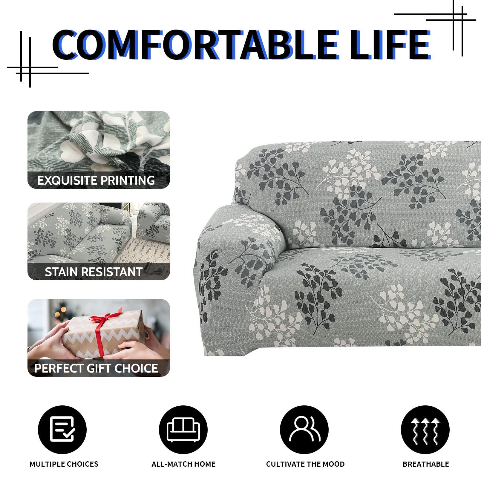 Lydevo Copridivano Elasticizzato 2 Posti Fodere Copri Divano con Braccioli con 2 Copricuscini Moderno Copridivano Fantasia Universale Antiscivolo Lavabile Divano Protector,Foglie d'Autunno