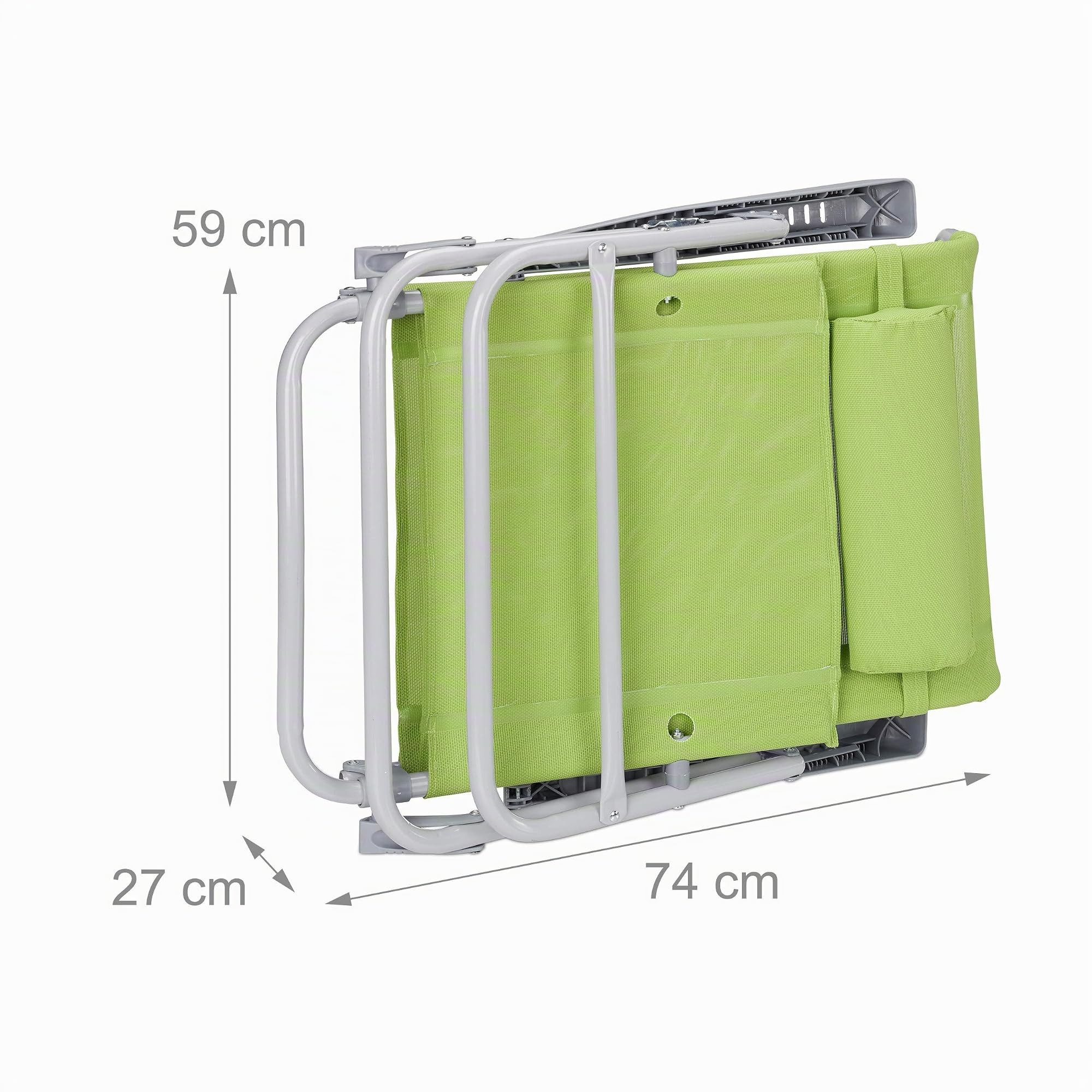 Relaxdays Sedia Pieghevole, Poggiatesta, Apribottiglia, Braccioli Regolabili, 120 kg, Plastica, Acciaio, Verde