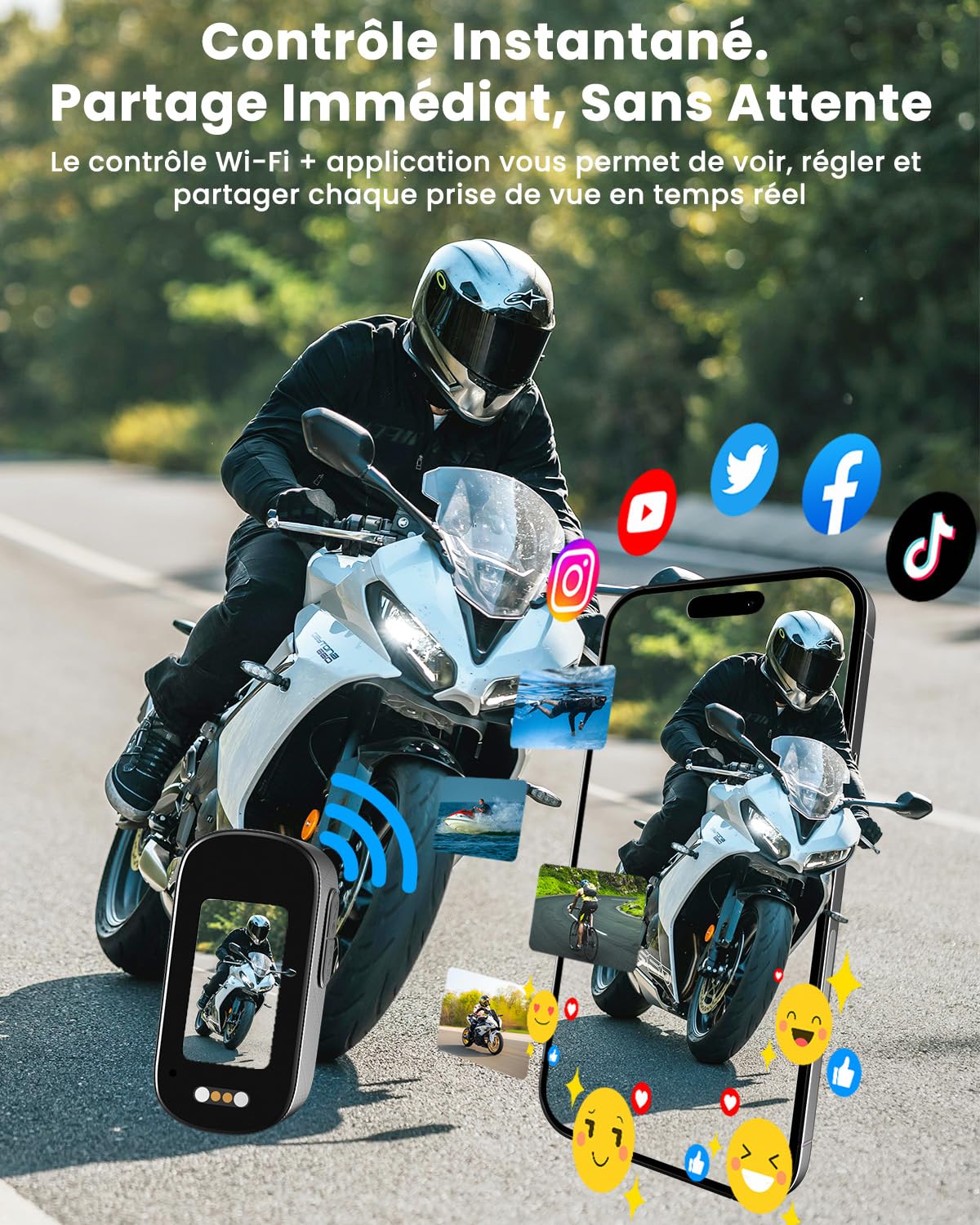 Camera Sport, 4K UHD Mini Camera Vlog WiFi avec Carte 64 Go, POV Caméra Portable étanche IP65, Action Cam – Autonomie Jusqu’à 240 Minutes (1200 mAh)