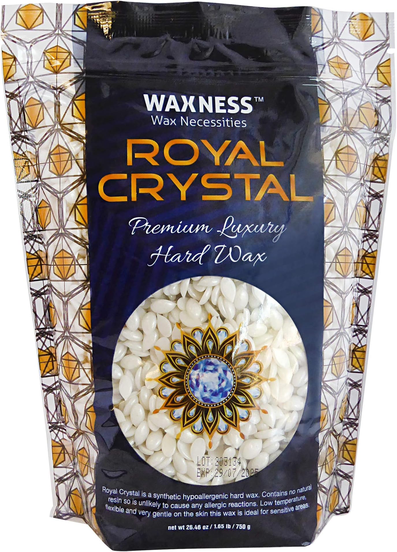Waxness Royal Crystal Hard Wax Beads 1.65 lb (750 g) โ Premium Rosin-Free Stripless Wax with Crystal Formula for Sensitive Areas, Professional Use โ Made in Italy