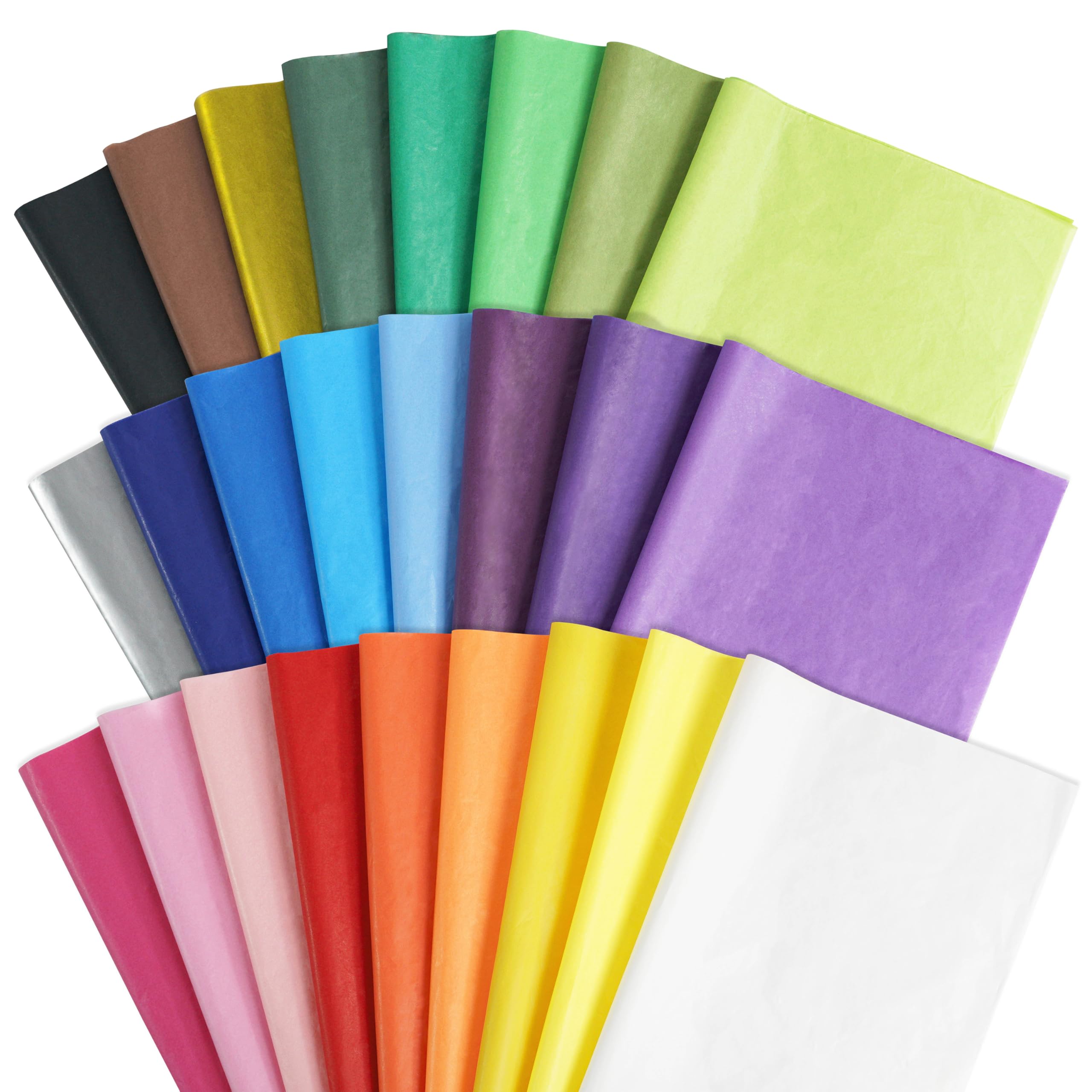 100 hojas de papel de seda multicolor surtidas de 14 x 20 pulgadas, envoltorios regalos, envoltura a granel amarillo, rojo, azul, oro, plata, verde, naranja, rosa, morado, blanco, negro (multicolor)