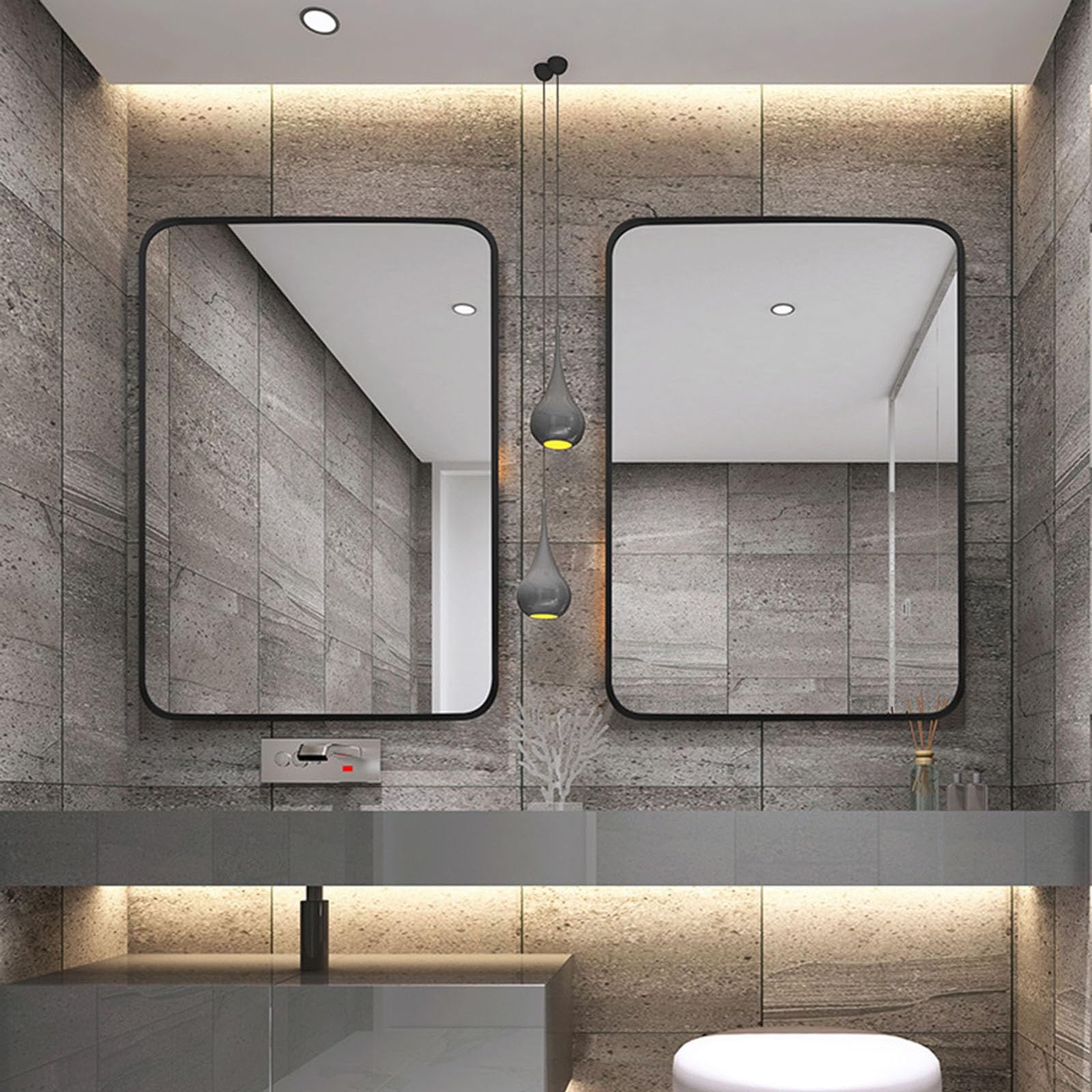 Specchio Da Bagno Rettangolare 40*60cm, Specchio Per Il Trucco HD Cornice In Lega, Per Soggiorno, Camera Da Letto, Specchio Da Parete D'ingresso, Nero, Bianco E Oro(Nero,60*80cm/23.62*31.5in)