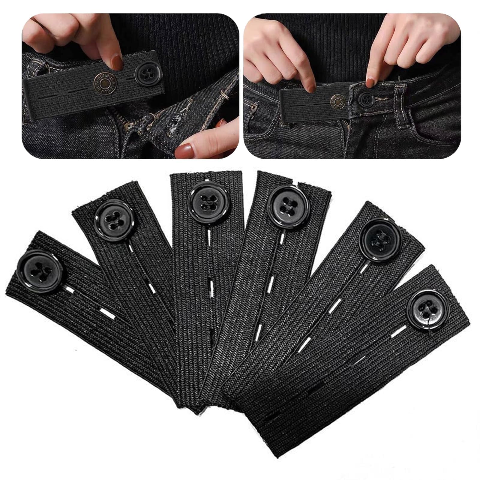 Zbooroor Unisex Black 6 Pcs Trouser Waist Extender, Adjustable Elastic Button Waist Extenders, Flexible Waistband Extension Buttons For Jeans, Trousers, Casual Pants And Maternity Wear,